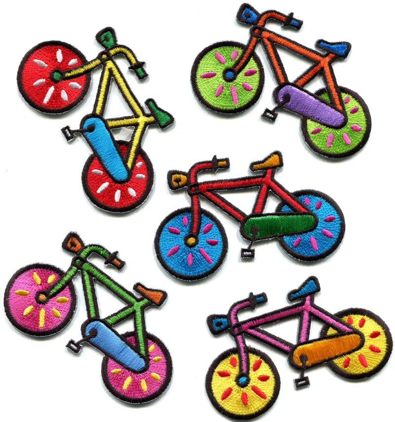 TKPatch Lot of 5 Bicycle Retro Bike Cycle Cyclist 70s Kids Fun Embroidered Appliques Iron-on Patches - Image 1